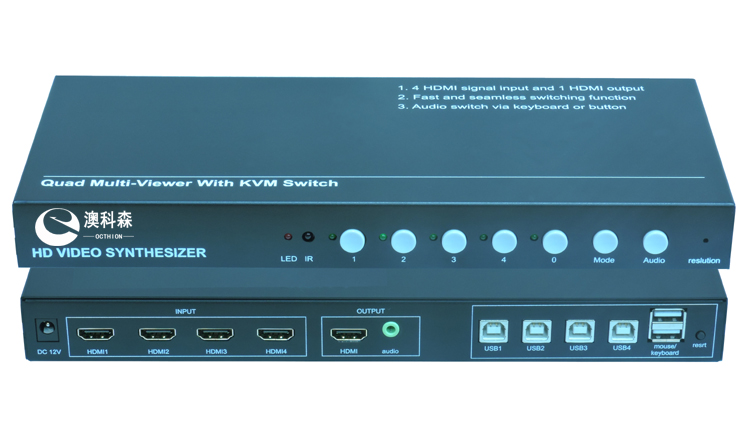 HDMI四畫面分割器（支持無縫切換、KVM、音頻）